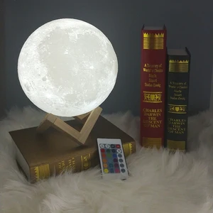 3D Print Moon Lamp Colorful Change USB Rechargeable Moon Light Touch Switch LED Night Light Bedroom Decoration Birthday Gift