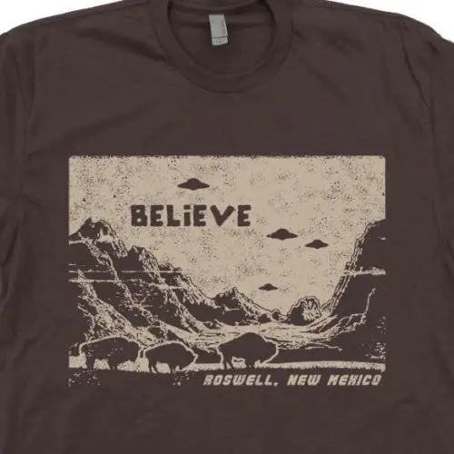 Tops Cool T Shirt UFO Aliens T Shirt X Files Roswell New Mexico Area 51 Believe Aliens Graphic Tee O-Neck Tshirt Homme