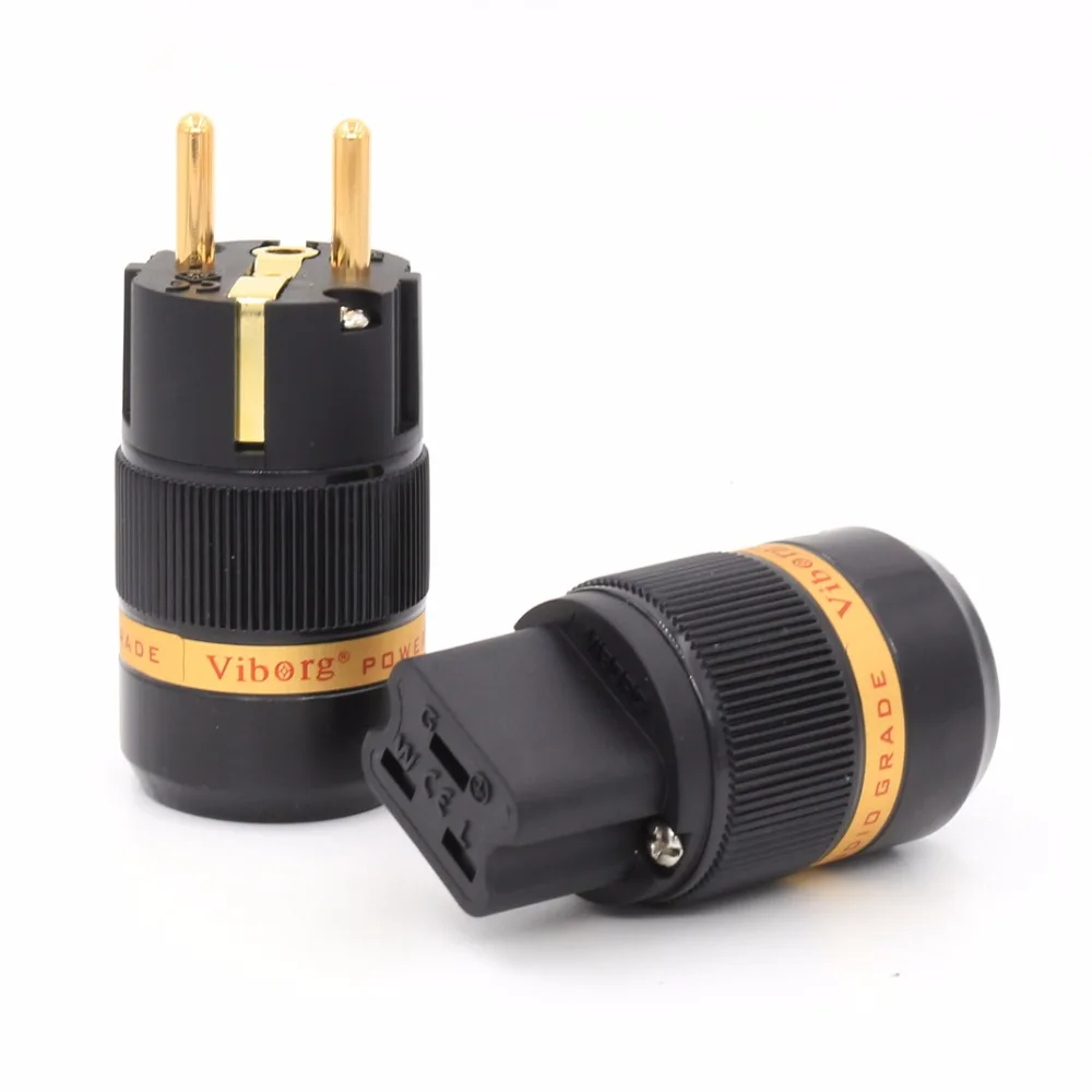 

Pair Viborg VE501G+VF520G 99.999% Pure Copper 24K gold plated EU Male & 20A IEC Female power Plug Connector