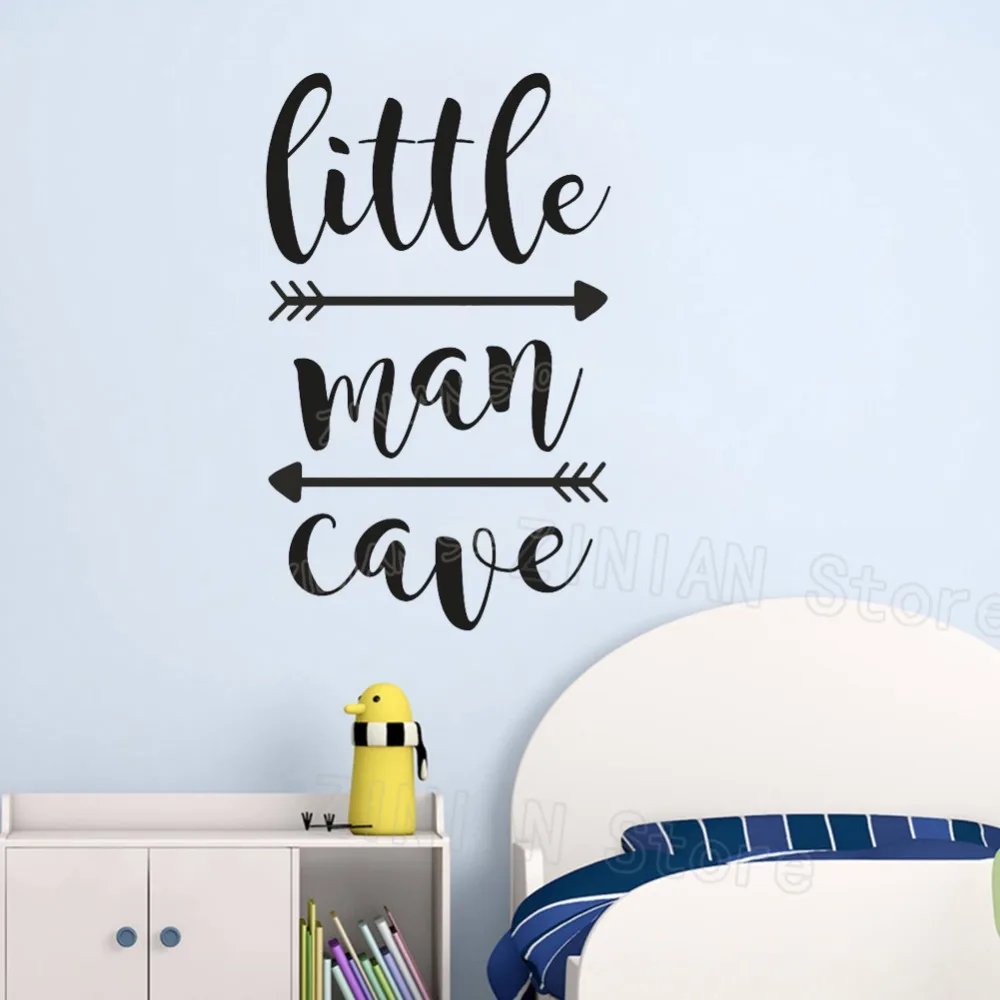 Little Man Cave Wall Decals Kids Wall Quote Words Baby Boy Room Decor Wall Sticker adesivo de parede Arrows Wall-papers Z439