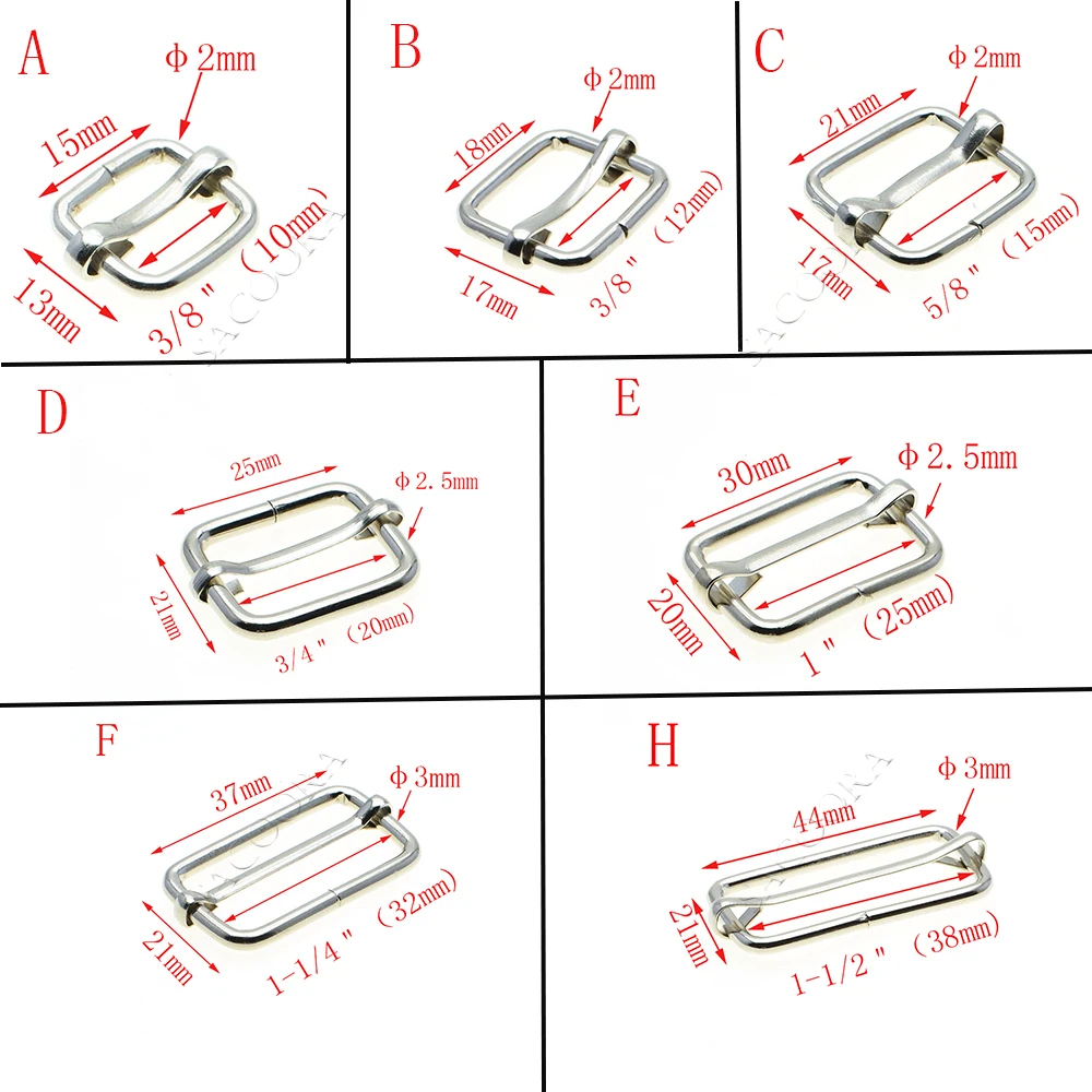 5pcs/pack Metal Slides Tri-Glides Wire-Formed Roller Pin Buckles Strap Slider Adjuster Buckles Rectangle Adjuster Belt Buckles