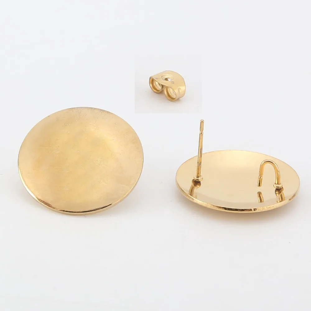 40pcs Stainless Steel Gold Jewelry Findings 15/16mm Round Ear Stud Earring Posts with Loop