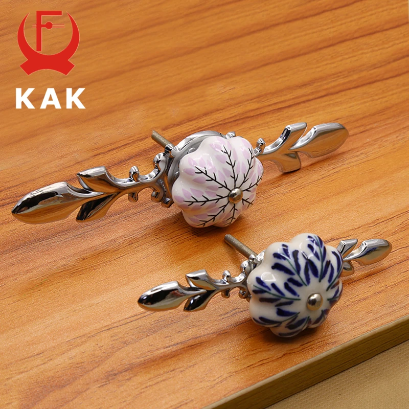 KAK 41mm China Blue and White Porcelain Ceramic Cabinet Handle and Pulls Kitchen Handles Drawer Knobs Furniture Handle and Knobs