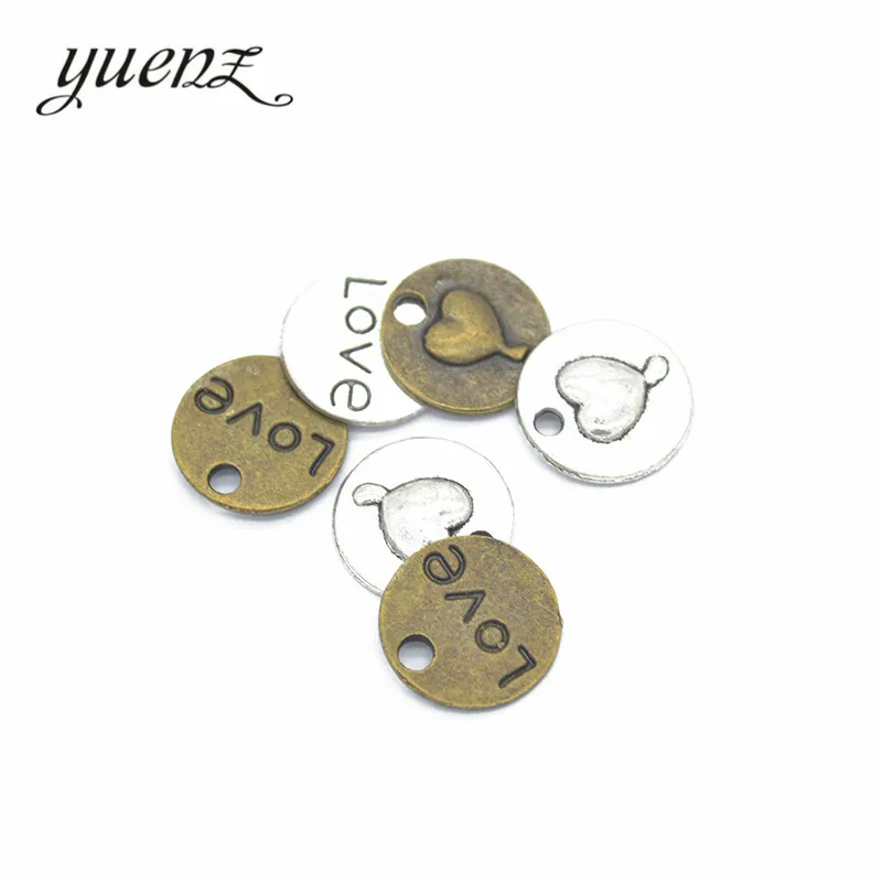 

YuenZ 15pcs Metal Letter LOVE Hearts Charms Antique Round Pendants for Necklace Jewelry Making Jewelry Findings 15*15mm A44