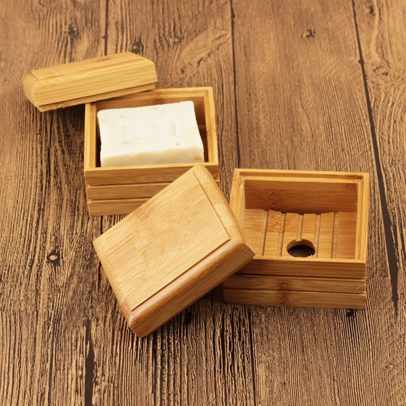 200pcs/lot Natural Bamboo Soap Dish Wooden Soap Tray Holder Storage Soap Rack Plate Box Container for Bath Shower Plate Bathroom