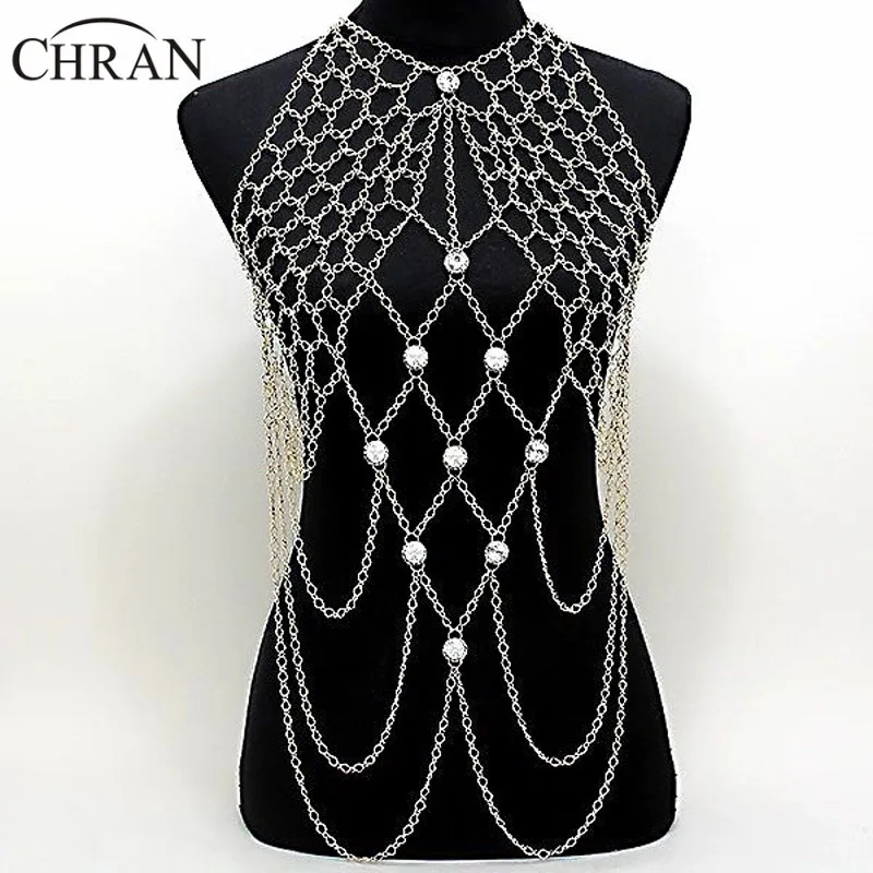 Metal Body Chain Fashion Shoulder Necklace Jewelry Vintage Style Women Harness Full Dress for Costume Party Decoration