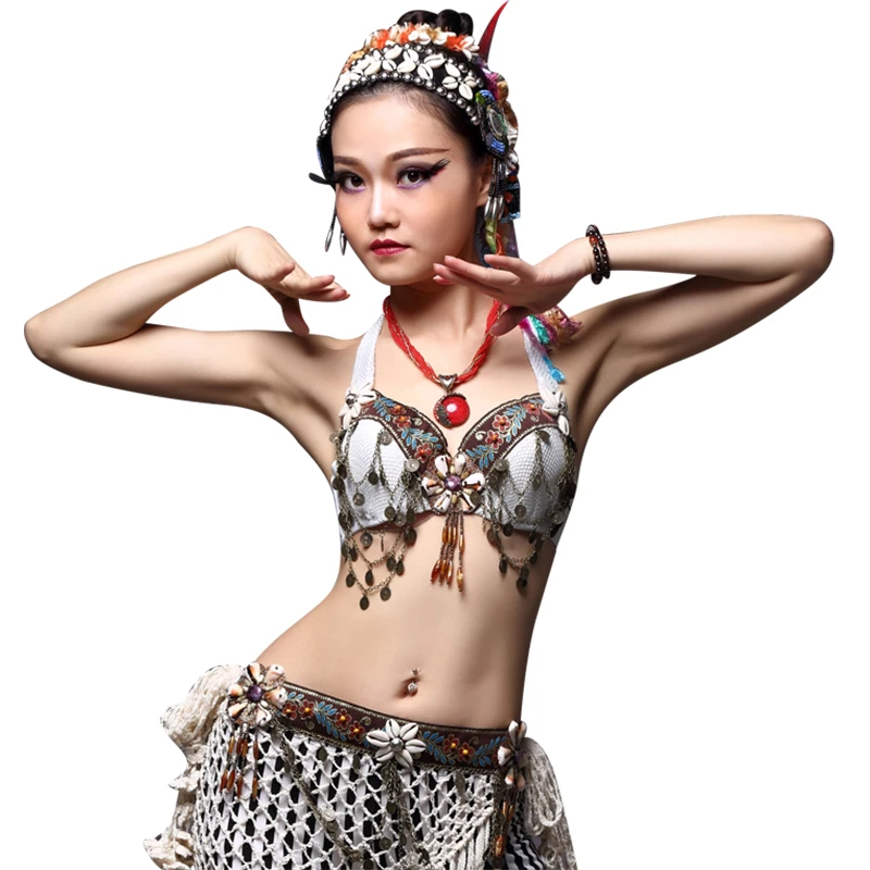 New 2018 Tribal Belly Dance Chain Bra Metallic Studs Push Up Bra B/C CUP Vintage Coins Bras Tribal Dance Tops