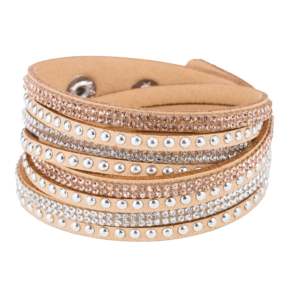 Hot!Bracelets Multi-layer Winding Wrap Rhinestone Leather Bracelet Fashion Women Hand Jewelry Summer Accessories for Female