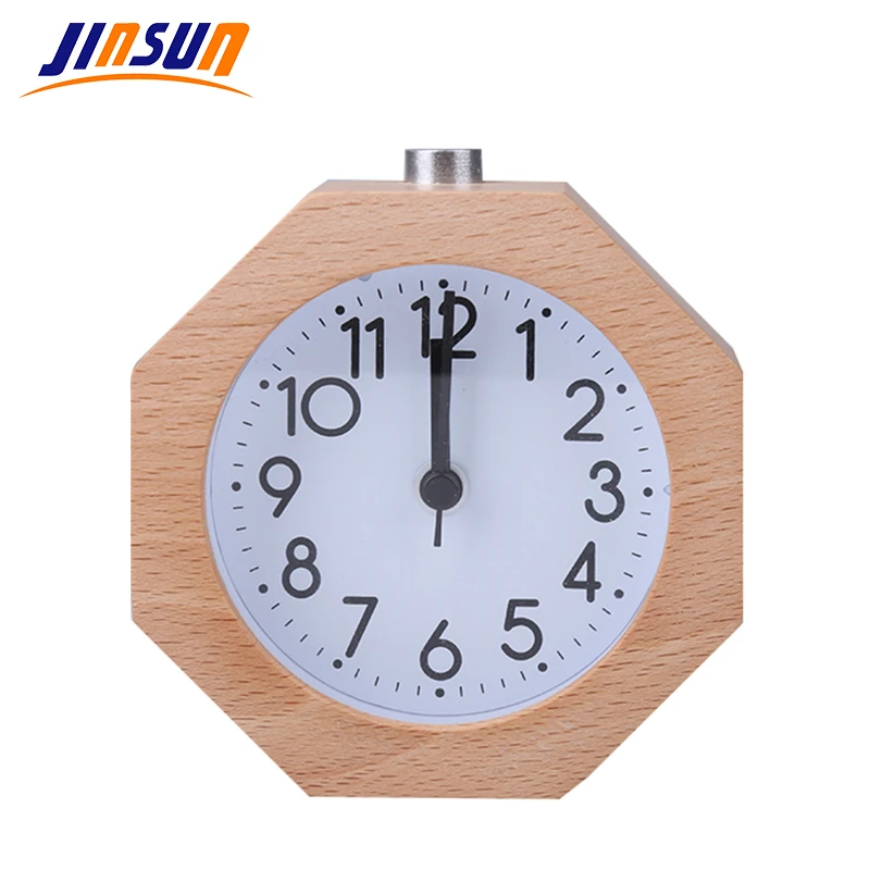 JINSUN Alarm Clock Polygon No Ticking Snooze Backlight Digital Clock Table Clocks Wooden Table Clock