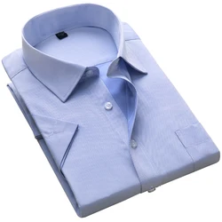 Fashion Short Sleeve Men's Formal Dress Shirt Summer Solid Men Business Casual Socail Shirt Office Working White Blue Plus Size