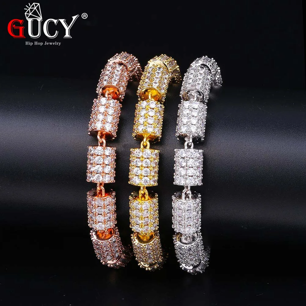 GUCY Hip Hop Fashion Round Bracelet Iced Out Micro Pave AAA CZ Stone Multicolor Bracelet For Men Women