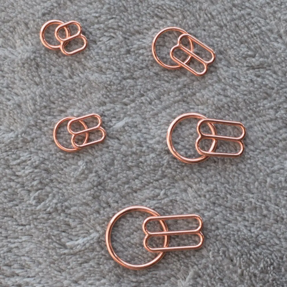 wholesale 50 sets / lot (100 pcs) rose gold adjustable bra rings and sliders bra making materials