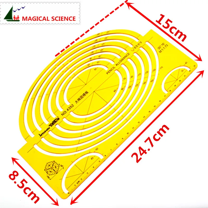 Large oval template big ellipse drawing ruler plastic Semi-elliptical templates for students Flexible JSH4352