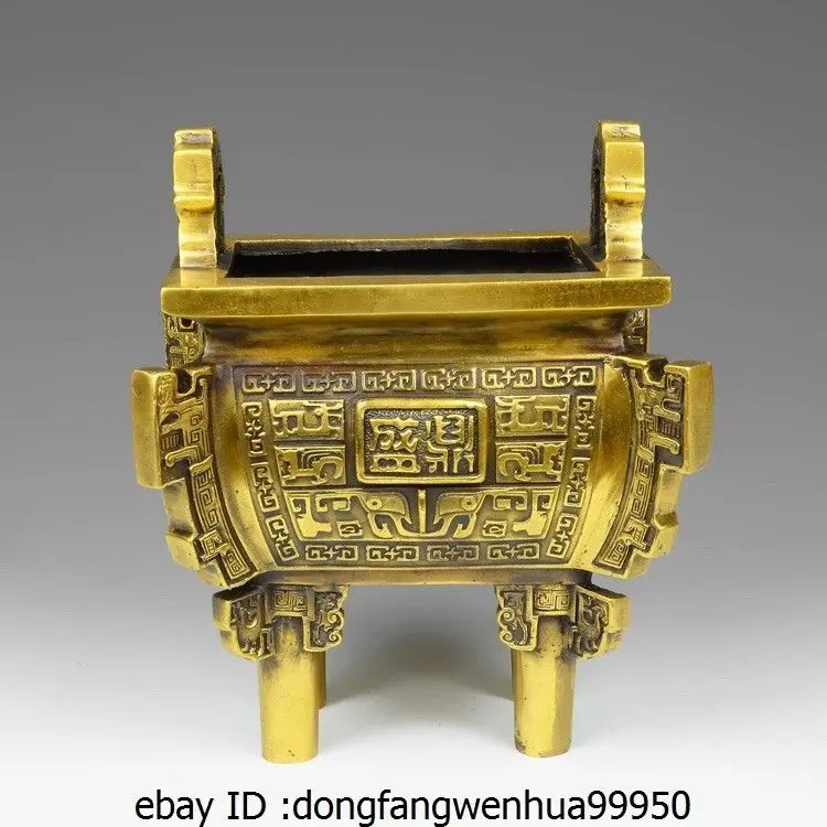 Chinese Dynasty Palace Royal Brass Copper Ding Zun Incense Burner Censer Tripod