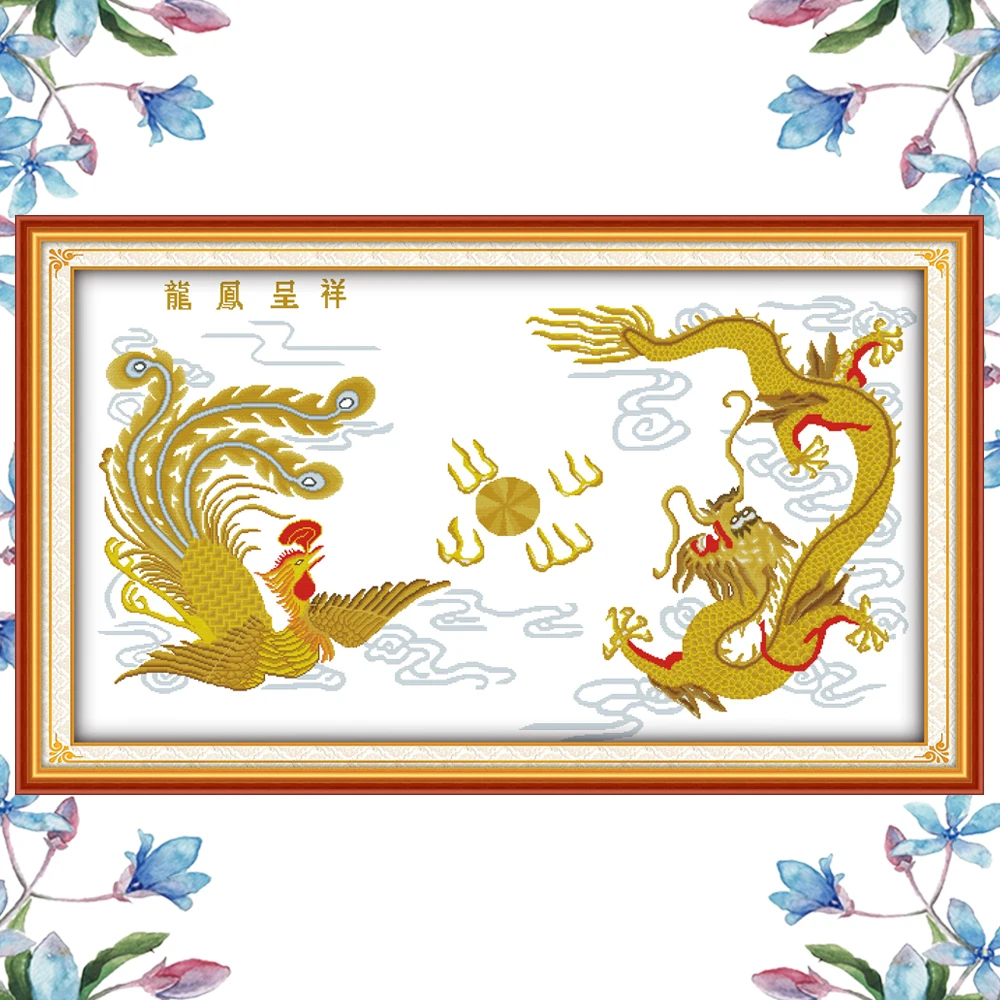 NKF Dragon and Phoenix Cross Stitch Kits Printing 14CT 11CT DIY Kits Embroidery Needlework Printed on Canvas Cross-stitch Sets