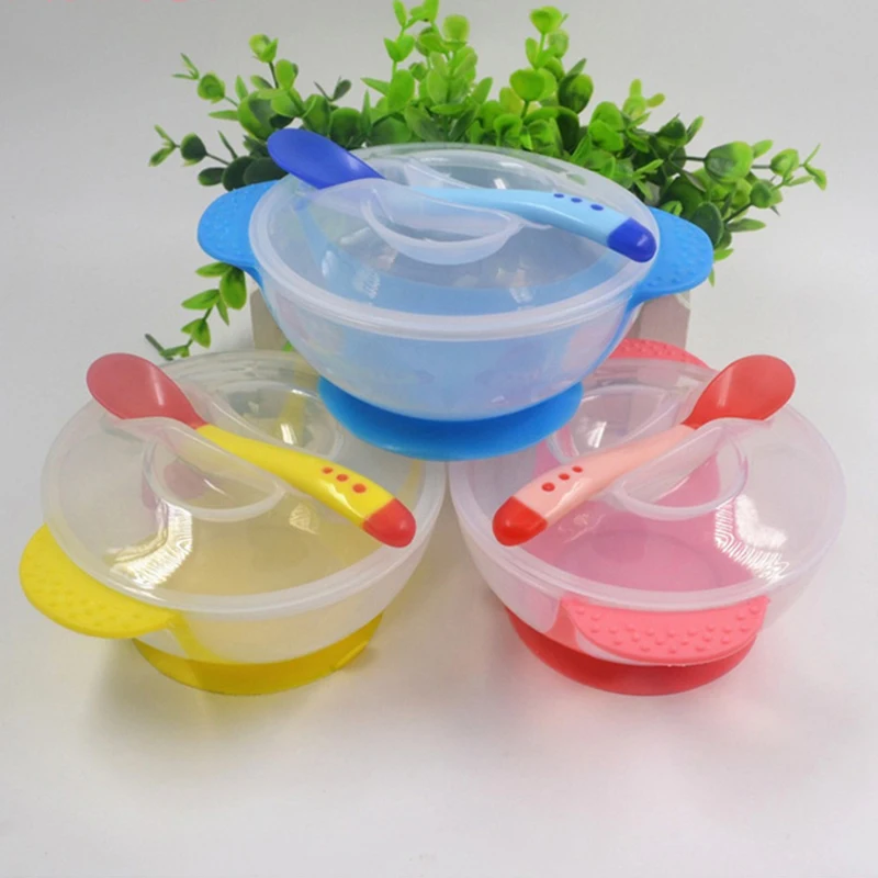 Temperature Sensing Baby Feeding Spoon Child Tableware Food Bowl Learning Dishes Service Suction Cup Children Dinnerware Set