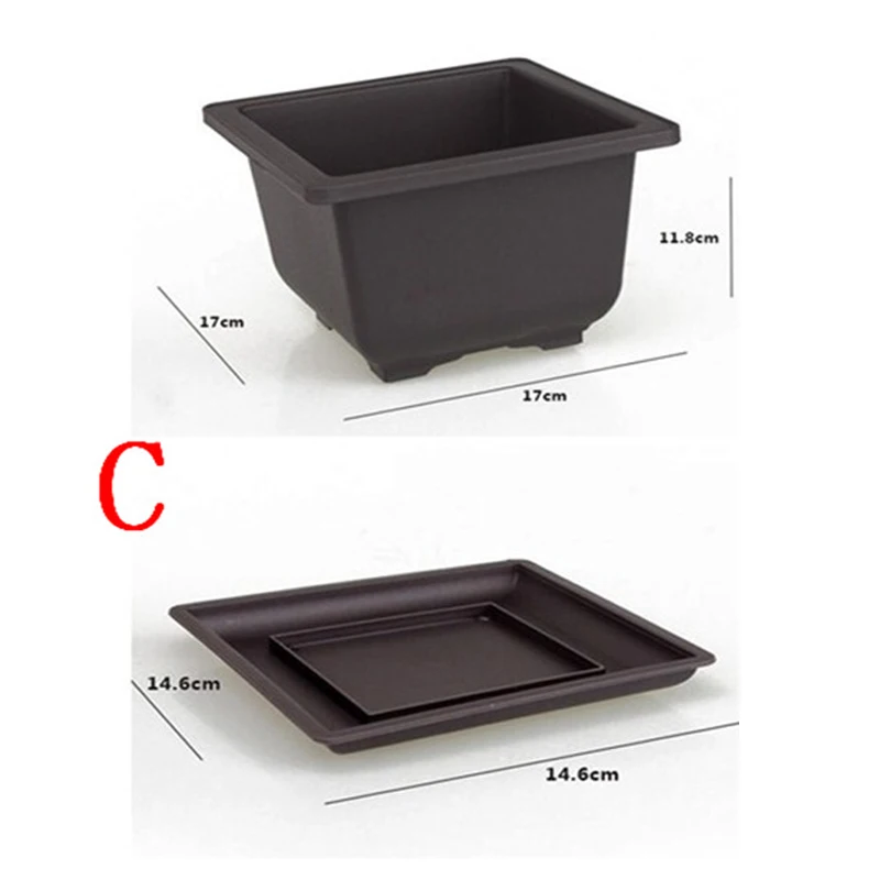 1Set Flower Pot + Tray Balcony Square Flower Bonsai Bowl Nursery Basin pots Planter Imitation Plastic Rectangle Flower Pots