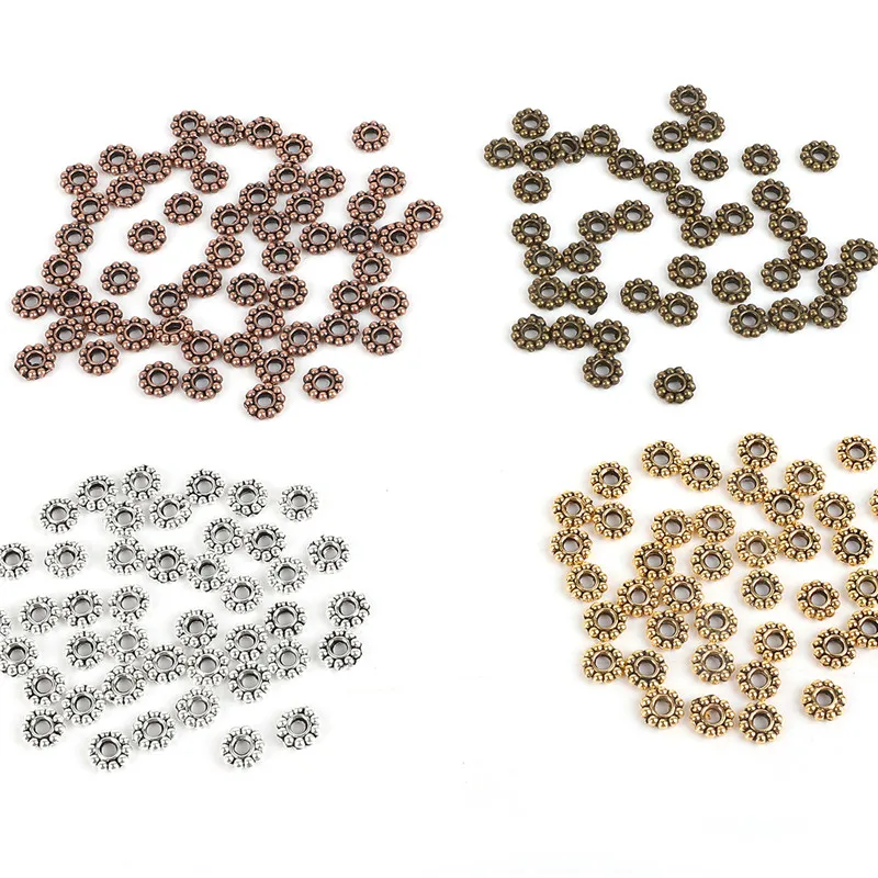 6mm 50 sztuk/partii cynku stop stokrotka kwiat dystansowe koraliki metalowe Spacer koraliki dla DIY bransoletka naszyjnik tworzenia biżuterii