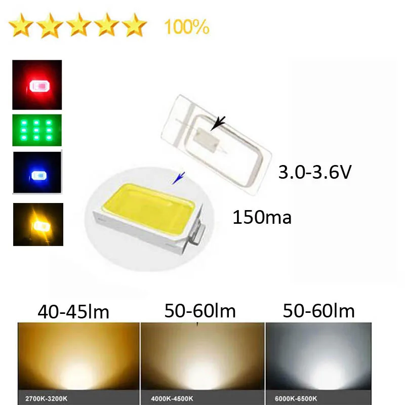 

100PCS High Brightness Full Spectrum 5730 SMD LED Chip 2.0-2.4V 3.0-4.6V 150ma Red Green Blue Yellow White Fast Delivery