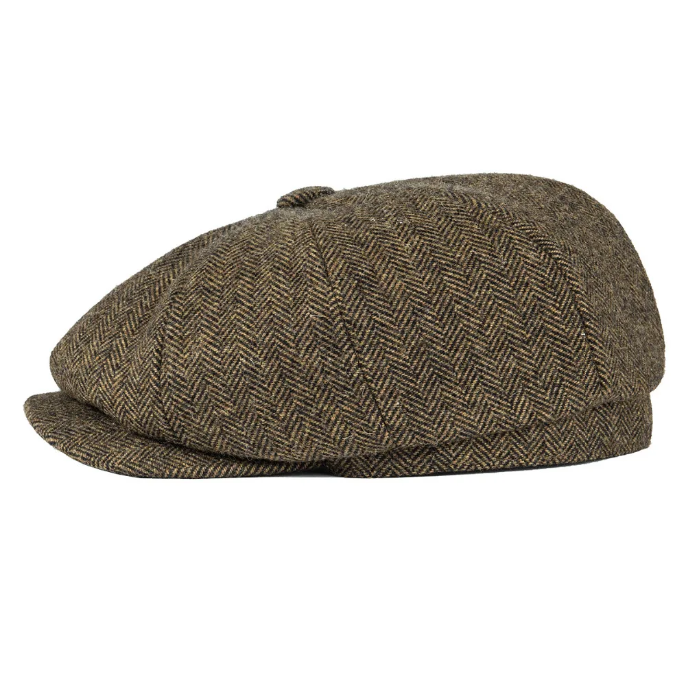 BOTVELA Wool Tweed Newsboy Cap Herringbone Men Women British Gatsby Retro Hat Driver Flat Cap for Male Vintage Herringbone Beret