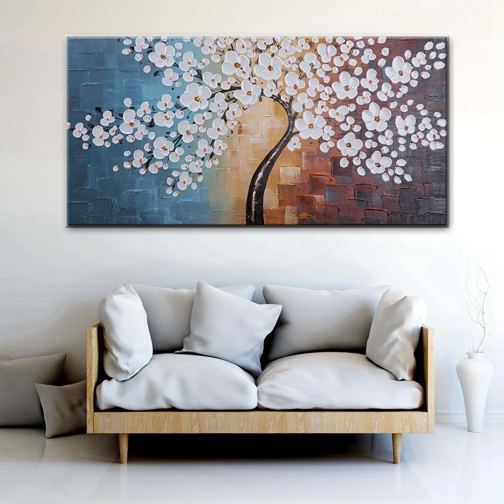 

Blooming Life Extra Large White Flowers Artwork Hand Painted Floral Oil Painting for Living Room Home Decor Drop Shipping