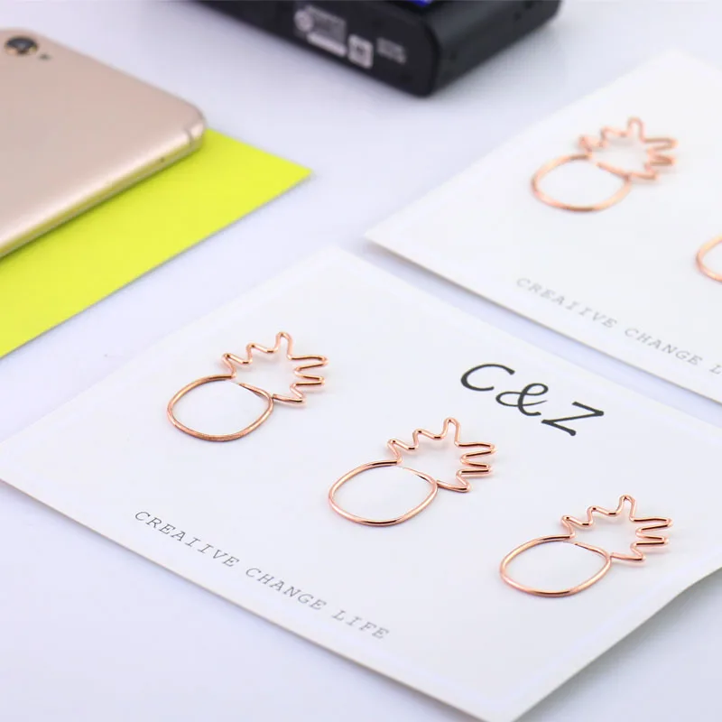 TUTU 3PCS/LOT rose gold big size pineapple Paper Clips Metal Clip Bookmarks Storage Office Accessories Cute Paper clips H0108