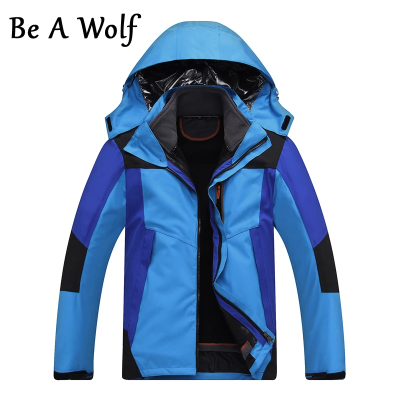 Be A Wolf Men's Inner Fleece 2 in1 Waterproof Jacket Outdoor Sport Warm Coat Hiking Camping Trekking Skiing Male Jackets 014#