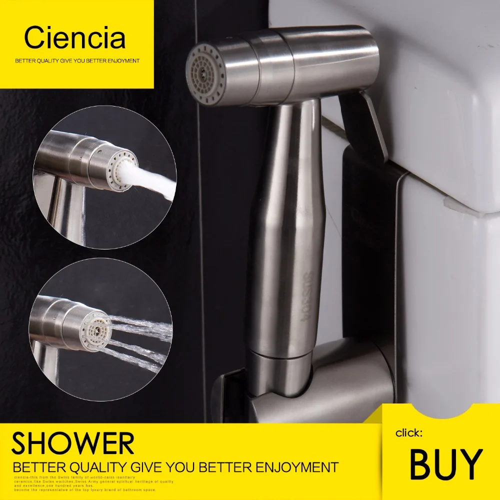 Ciencia 304 Stainless Steel Brushed Nickle Double Water Modes  Bidet Sprayer Shattaf Hand Held Shower for Toilet Washing