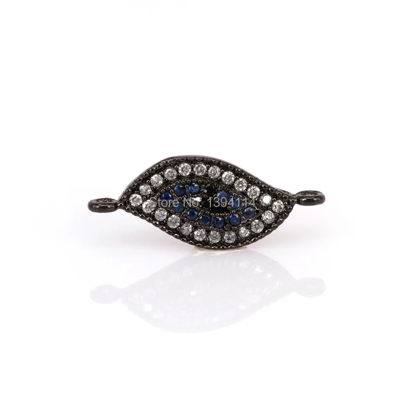 24*10*3mm Micro Pave Clear&Blue CZ Evil Eye Connector For Women As DIY Bracelets Accessory