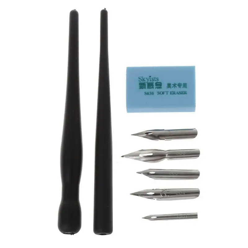 Comic Drawing Painting Tools Kit Calligraphy + 5 Nibs black color Manga Dip Pen Holder Set