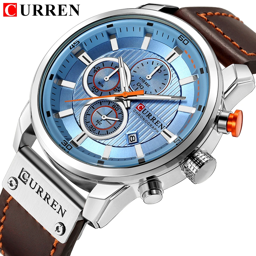 CURREN-Reloj de pulsera de cuarzo con correa de cuero para hombre, cronógrafo de negocios con fecha, informal, marca superior de lujo, a la moda