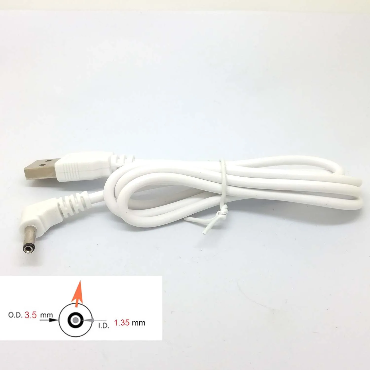 90 Angle PC USB Male To 5V DC 3.5mm X 1.35mm Barrel Connector Power Cable Cord Adapter White c446