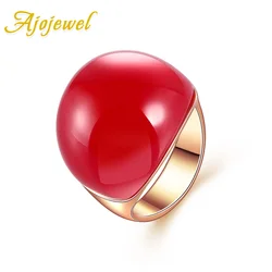 Size 8&9 Red/Yellow Opal Stone Ring For Women Luxury Big Semi-precious Stone Rose Gold Color Jewelry Ajojewel Brand