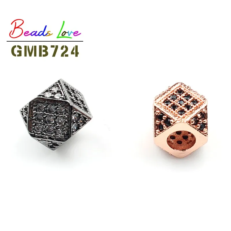 3pcs/lot 7x7mm Geometric Metal Brass Micro Pave CZ Beads for Bracelet Jewelry Making Charms Crystal Spacer Beads DIY Accessories