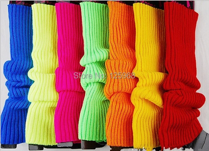 

Free Shipping! 5Pairs/Lot New 2019 autumn winter fluorescence hot bright color women knited leg warmers boots long socks