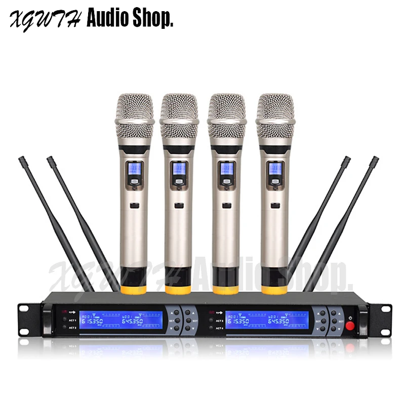 Professional Stage Performance UHF Wireless Microphone System 4 Antenna 4 Dynamic Cardioid Karaoke Handheld Mic Perfect Sound