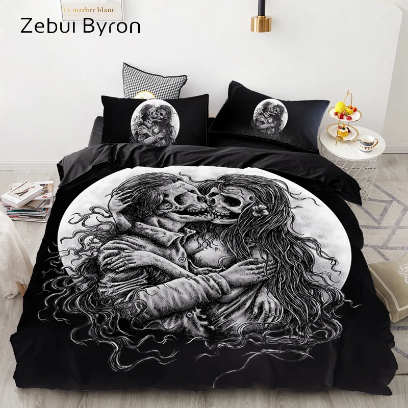 luxury Bedding Sets 3D Custom,Duvet Cover Set Queen/King,Quilt/Blanket Cover Set,3 PCS Bed se,halloween skull  bed linen