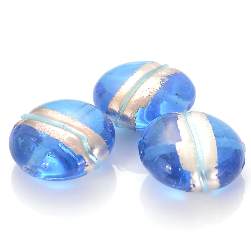 5 Pcs 20x10MM Tinfoi Flat Round Disc Foiled Handmade Glass Lampwork Spacer Beads For Diy Jewelry Making Accessories