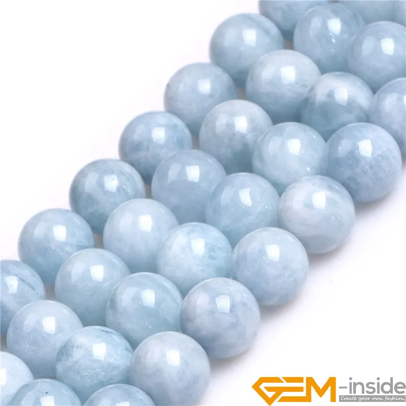 Natural Stone AA Grade Aquamarines Quartzs Round Loose Spacer Accessorries Beads For Jewelry Making Strand 15