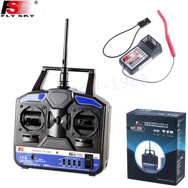 1pcs FlySky FS-T4B 2.4G 4CH Radio Control RC Transmitter & RC Receiver for RC Airplane Parts