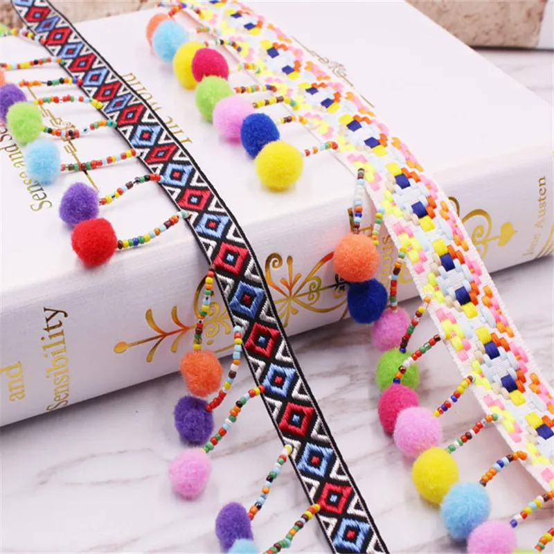 

10 yards Artificial Colorfull Balls Lace Ribbon High Quality Costume Wedding Dress Belt Design Handmade DIY Sewing Supplies
