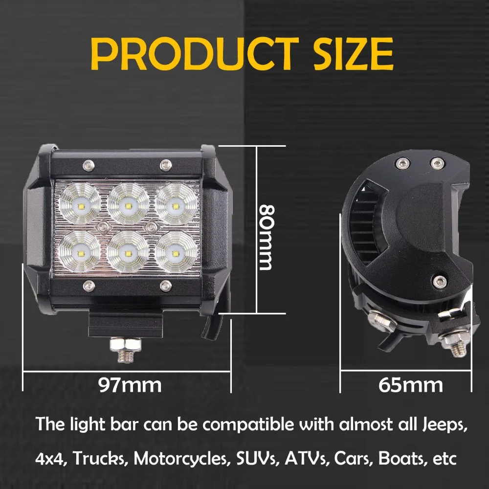 2pcs 4 Inch 18W LED Pods Led Light Bar Spot Flood Off Road Lights LED Work Light Driving Fog Lamps for Jeep Pickup Truck ATV UTV