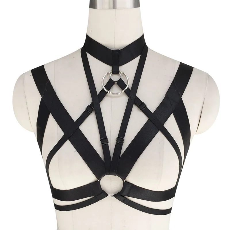 Hot Women harness Bra body crop top Spandex Adjust Cage bra harness Sexy body stocking Goth harajuku  harness belt  hand made
