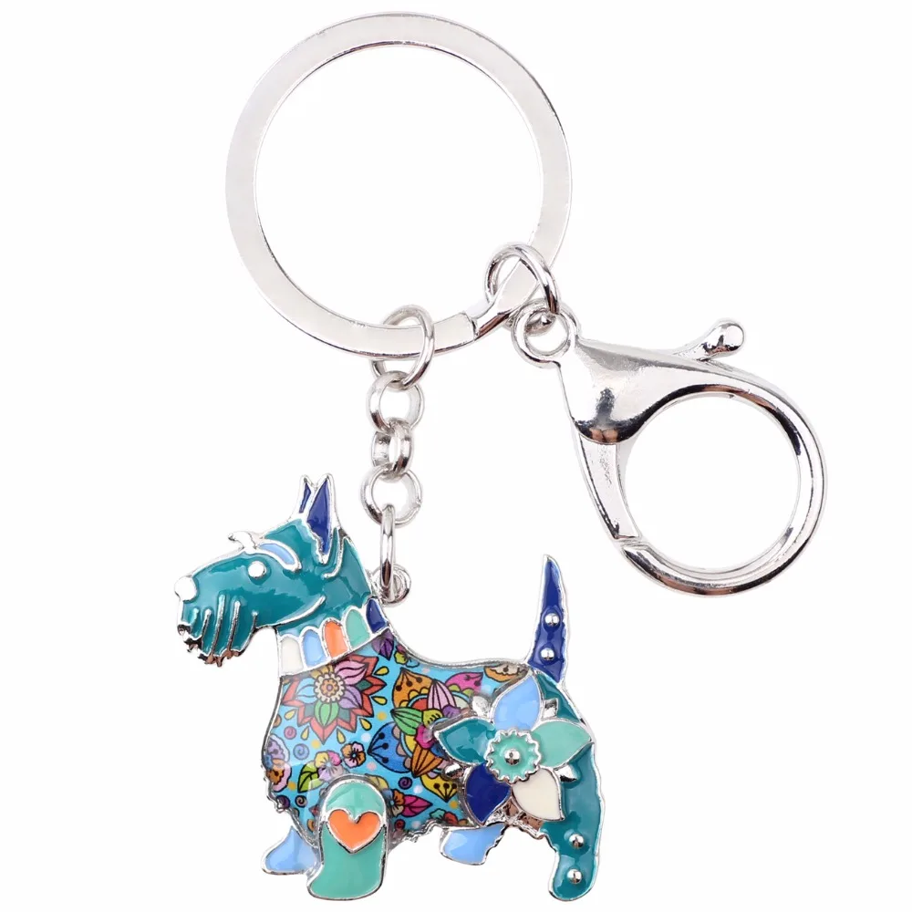 Bonsny Enamel Metal Scottish Terrier Dog Key Chain Key Ring Jewelry For Women Girl Bag Pendant Charm Car Keychain Accessories