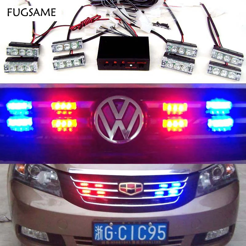 FUGSAME FREE SHIPPING 8*3 LED Tow Truck Lights  2 WHITE 2 AMBER 2 RED  2 BLUE   Emergency 3 FLASHING MODE