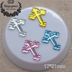 100pcs Mix Colors 17*21mm Acrylic Cross Charm Flatback Cabochon Embellishment Accessories DIY Craft Scrapbooking