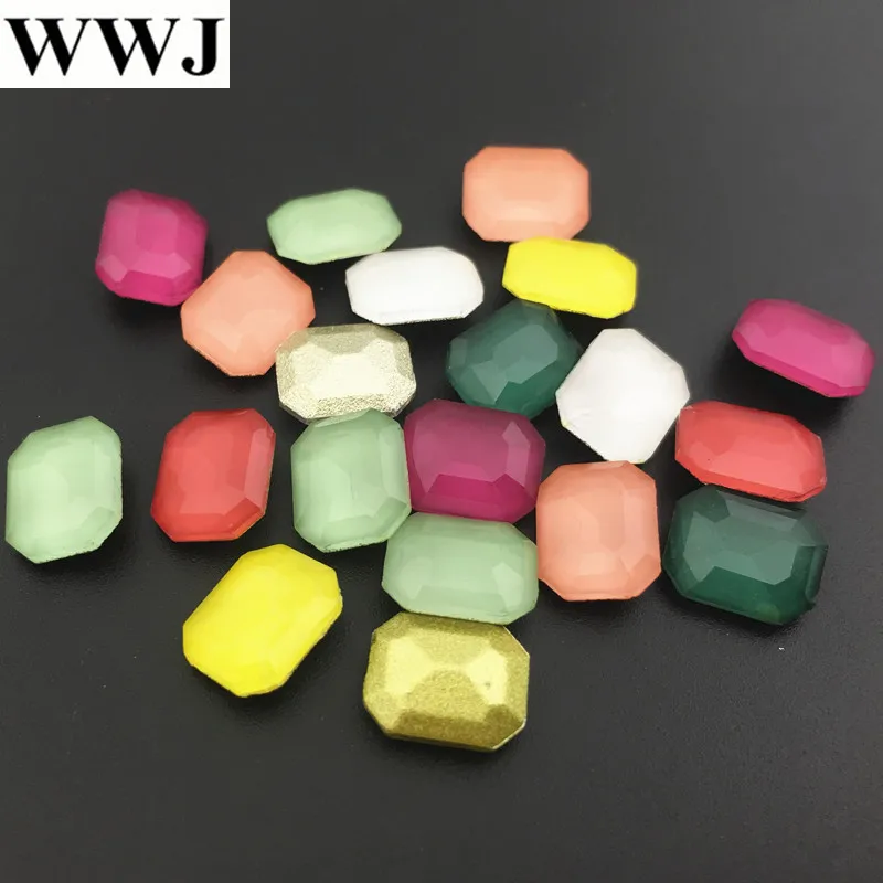 

New Mocha Rectangle Octagon Glass Crystal fancy stone 8x10mm Pointback Jewelry Beads No holes multi colors