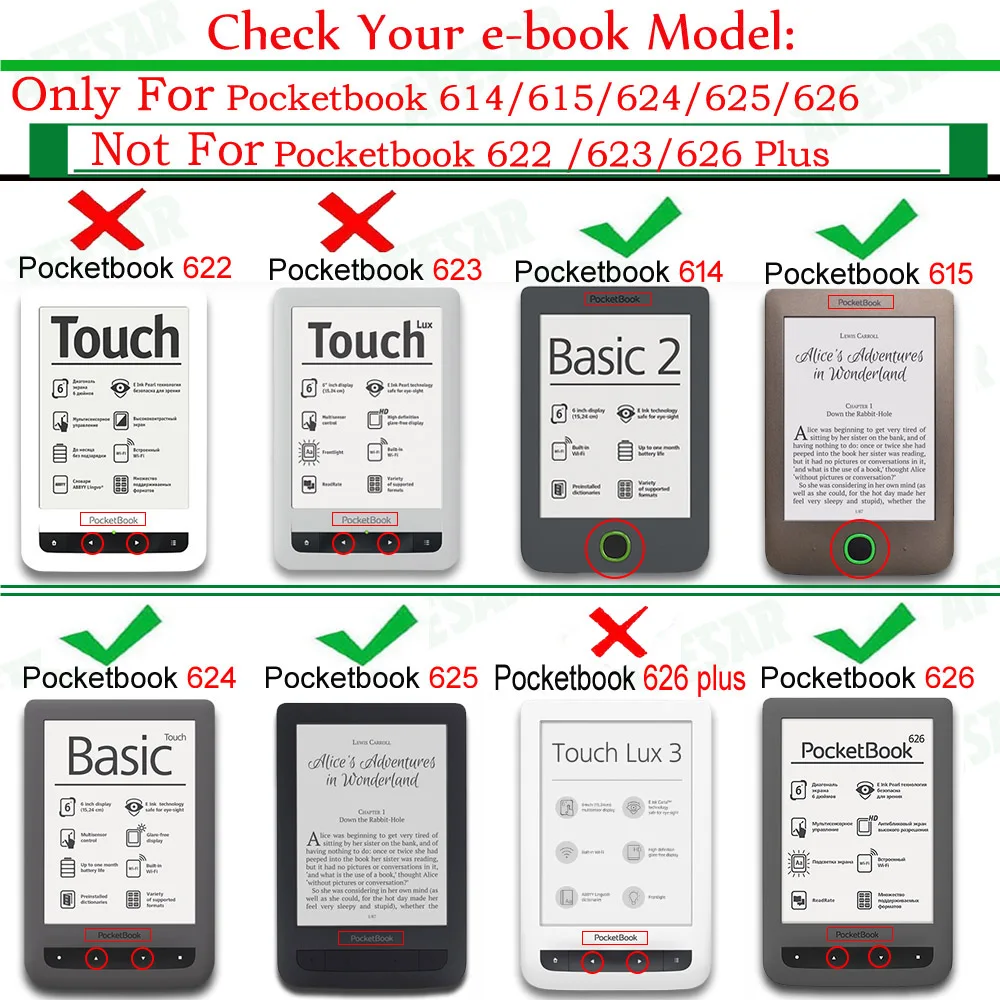 For Pocketbook 624 626 Case, Book Cover For Pocketbook Basic Touch Lux 2 eReader Also Fit Model PB614 615 625 Protective Cases