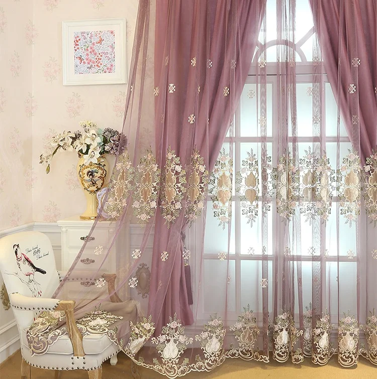 

European luxury embroidered tulle curtains for living room blackout curtain kitchen bedroom High-grade cameo flower window tulle