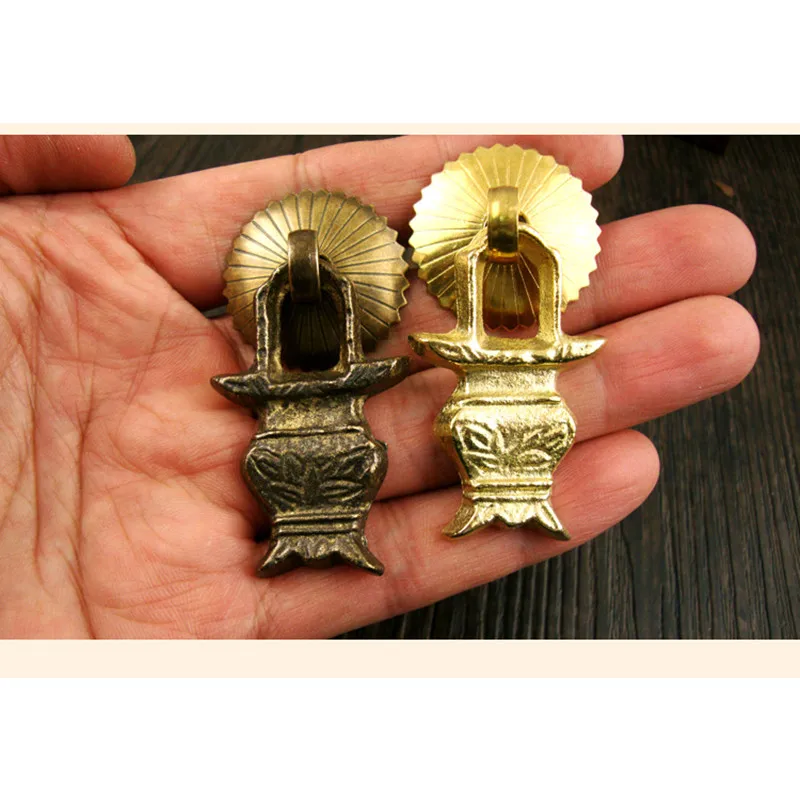 Vintage Basket Brass Handle Door Pull Cabinet Dresser Drawer Knobs,Old Chinese Furniture Hardware,U needle Screw Handles,6Sets